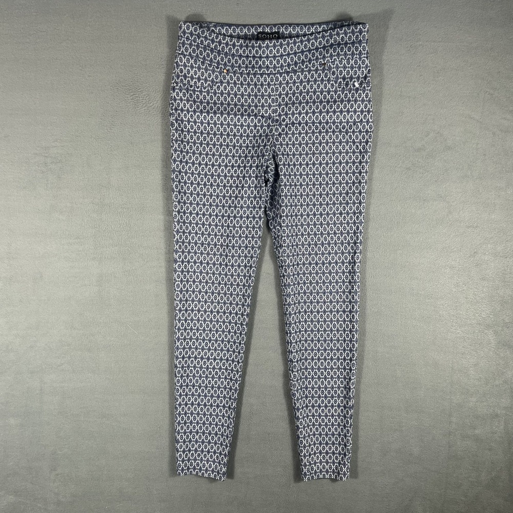 SOHO Apparel Ltd. Women's Blue White Geometric Pull On Leggings Size M